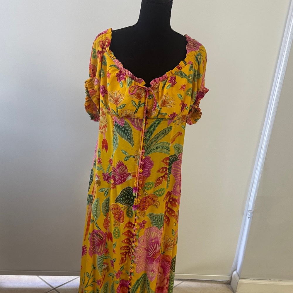 FARM Rio Yellow Floral Maxi Dress with Pink & Green Print - Picture 4 of 8
